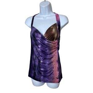 Venecia Y2K Purple Pink Top Halter Criss Cross Drape Front Sleeveless Blouse L